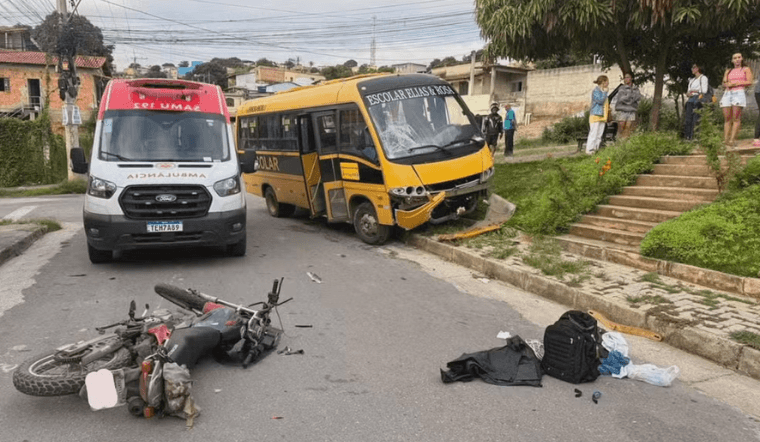 Motociclista morre após colidir com ônibus escolar em Santa Luzia