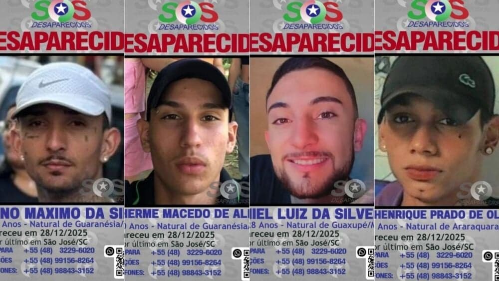 Quatro amigos, incluindo três mineiros, desaparecem em São José (SC)