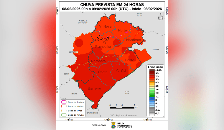 Defesa Civil prevê domingo chuvoso em Belo Horizonte com risco de raios e ventos fortes