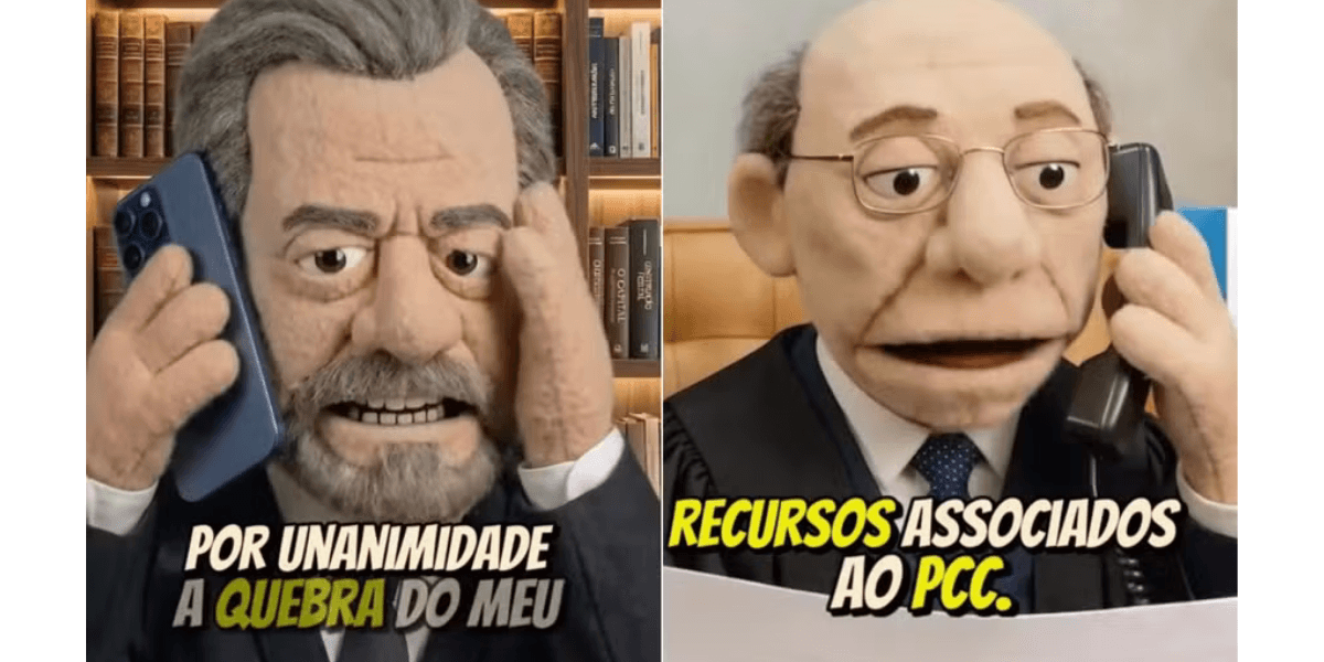 Fantoches dos ministros Dias Toffoli e Gilmar Mendes em vídeo publicado por Zema — Foto: Reprodução/Redes sociais