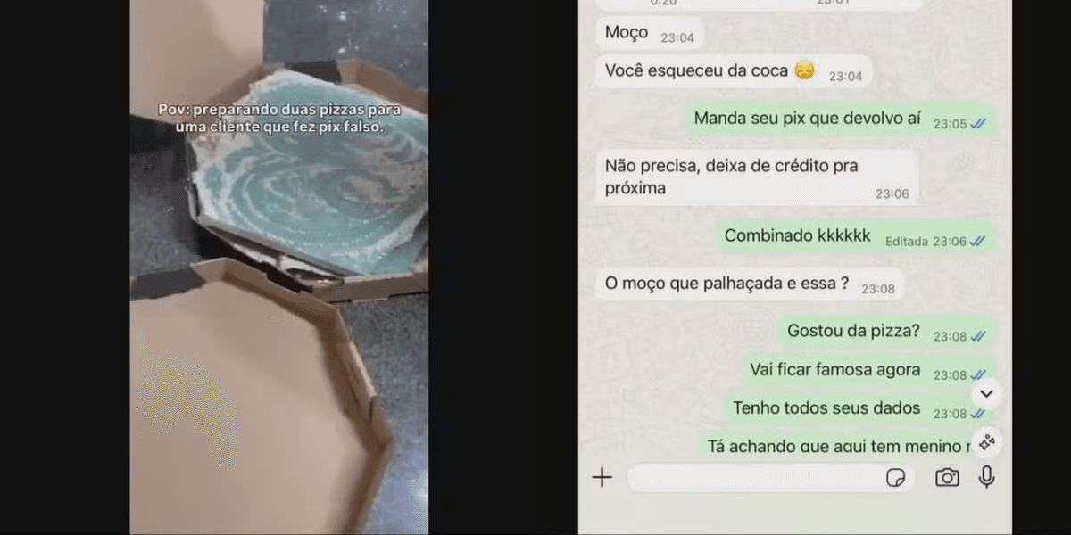 Caixas de pizza recheadas de gesso e papelão para serem enviadas ao golpista. — Foto: Arquivo pessoal