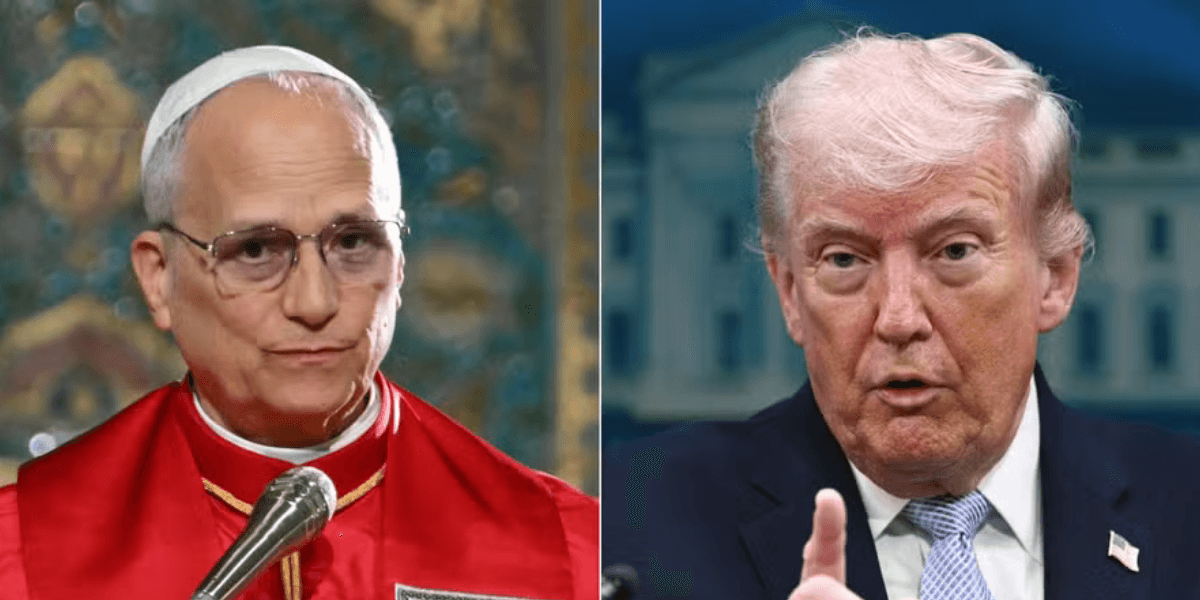 Papa Leão XIV, à esquerda, e o presidente dos EUA, Donald Trump, à direita — Foto: ALBERTO PIZZOLI e Brendan SMIALOWSKI