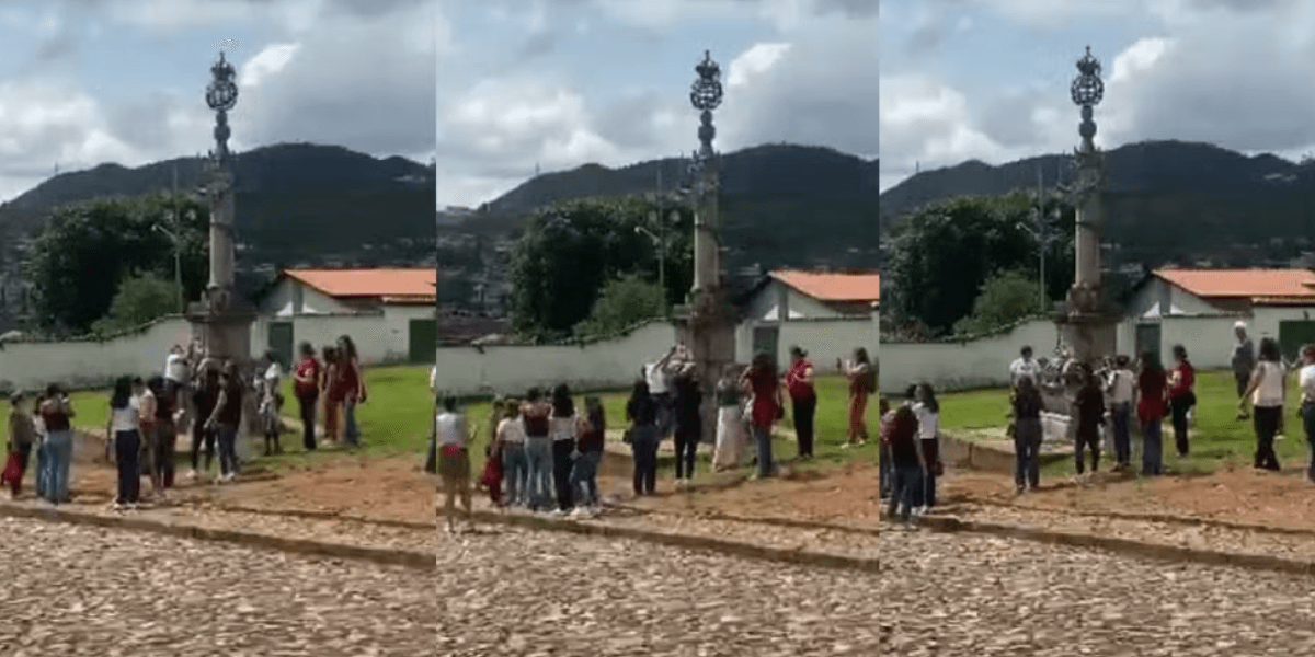 Vídeo mostra turistas imitando tortura em pelourinho de Mariana — Foto: Reprodução/Redes sociais