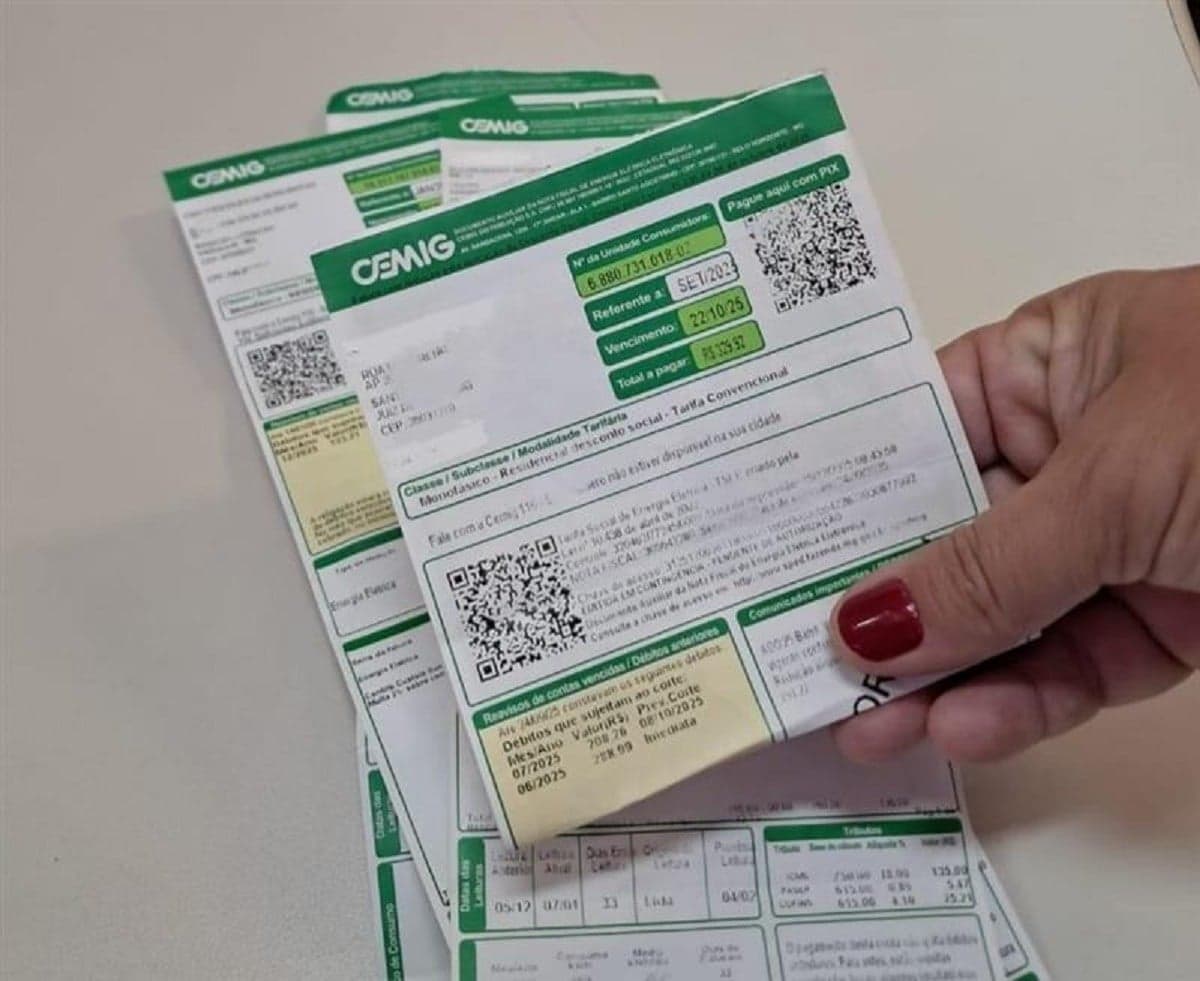 Modelo de conta de luz e energia da Cemig - Foto/Divulgação