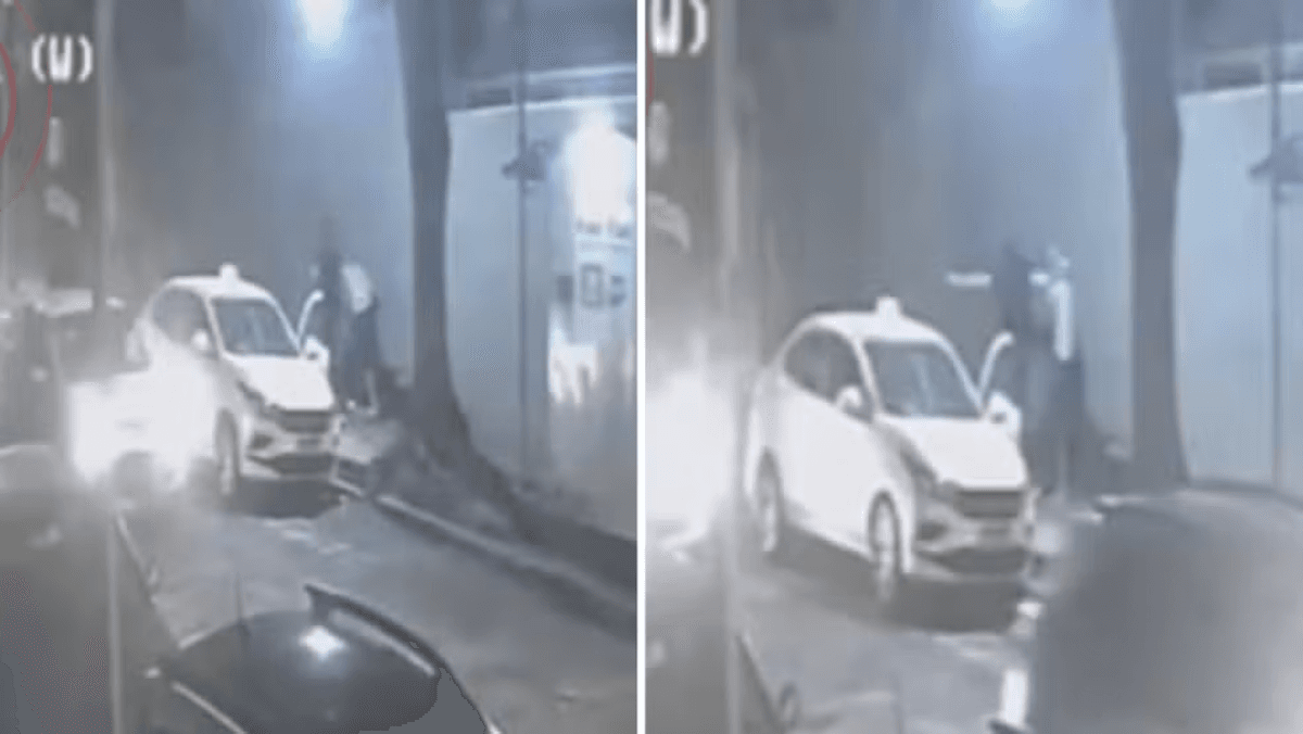 Taxista desferindo golpes contra o idoso de 69 anos em BH — Foto: TV Globo/Reprodução