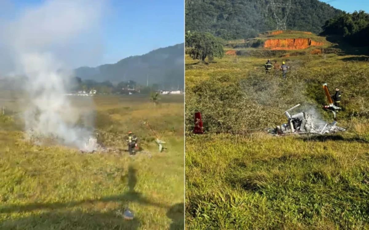 Queda de helicóptero em Pomerode (SC) — Foto: Corpo de Bombeiros/Divulgação