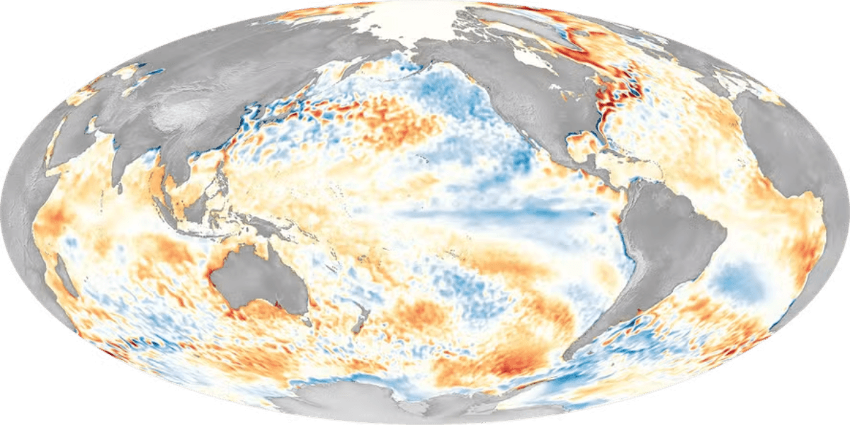 Mapa global mostra anomalias da temperatura da superfície dos oceanos - Foto: NOAA/Nesdis