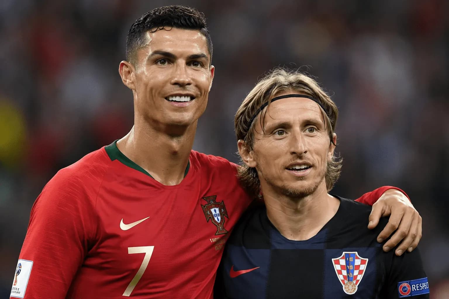 Jogadores de futebol Cristiano Ronaldo e Luka Modrić