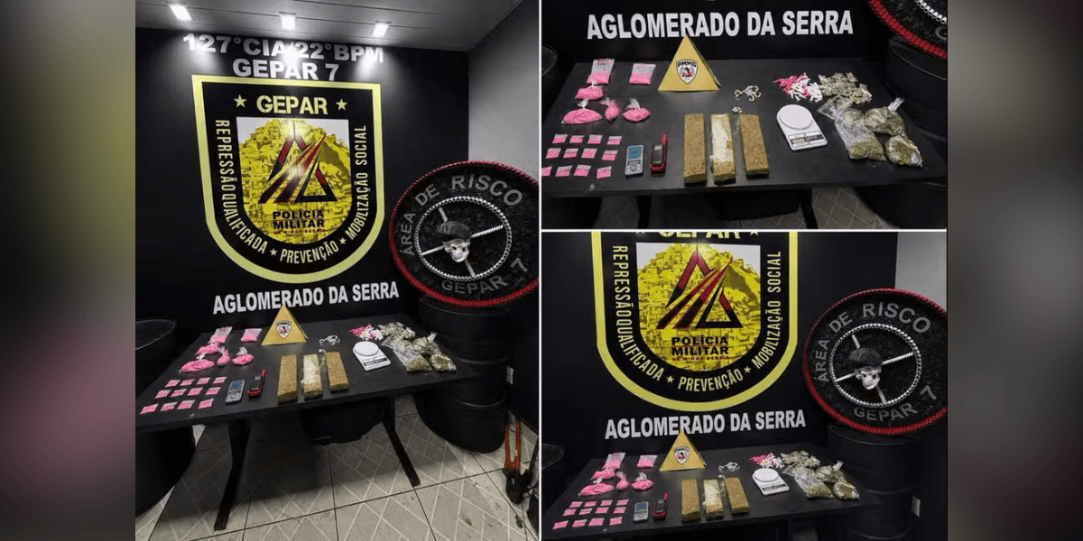 Polícia Militar realizou a apreensão de cocaína rosa no Aglomerado da Serra, em BH — Foto: Polícia Militar de Minas Gerais