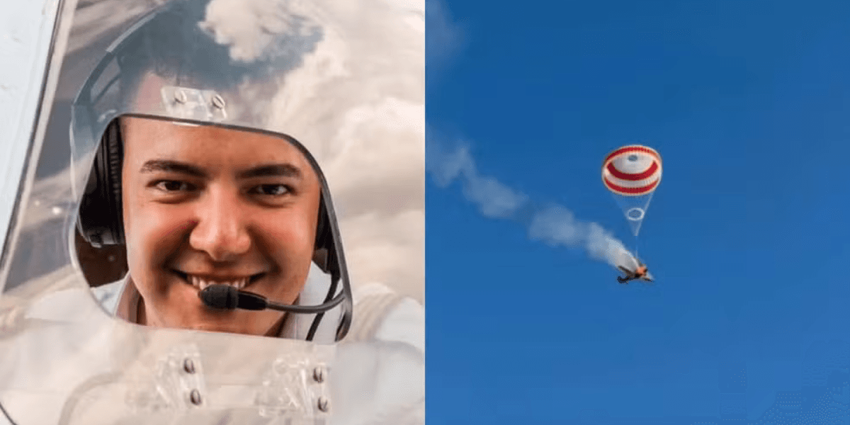Piloto Gustavo Couto de Salles Victor Filho, de 29 anos, saiu praticamente ileso de queda de avião após acionar paraquedas de aeronave — Foto: Reprodução/Redes sociais