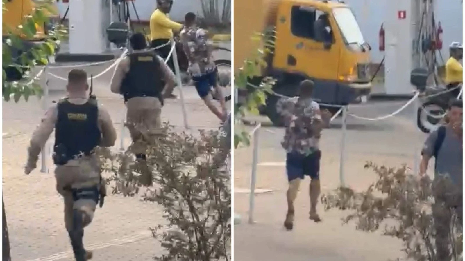 Policiais foram filmados correndo atrás de criminoso algemado em avenida de BH nesta quinta-feira (24) - Crédito: Reprodução