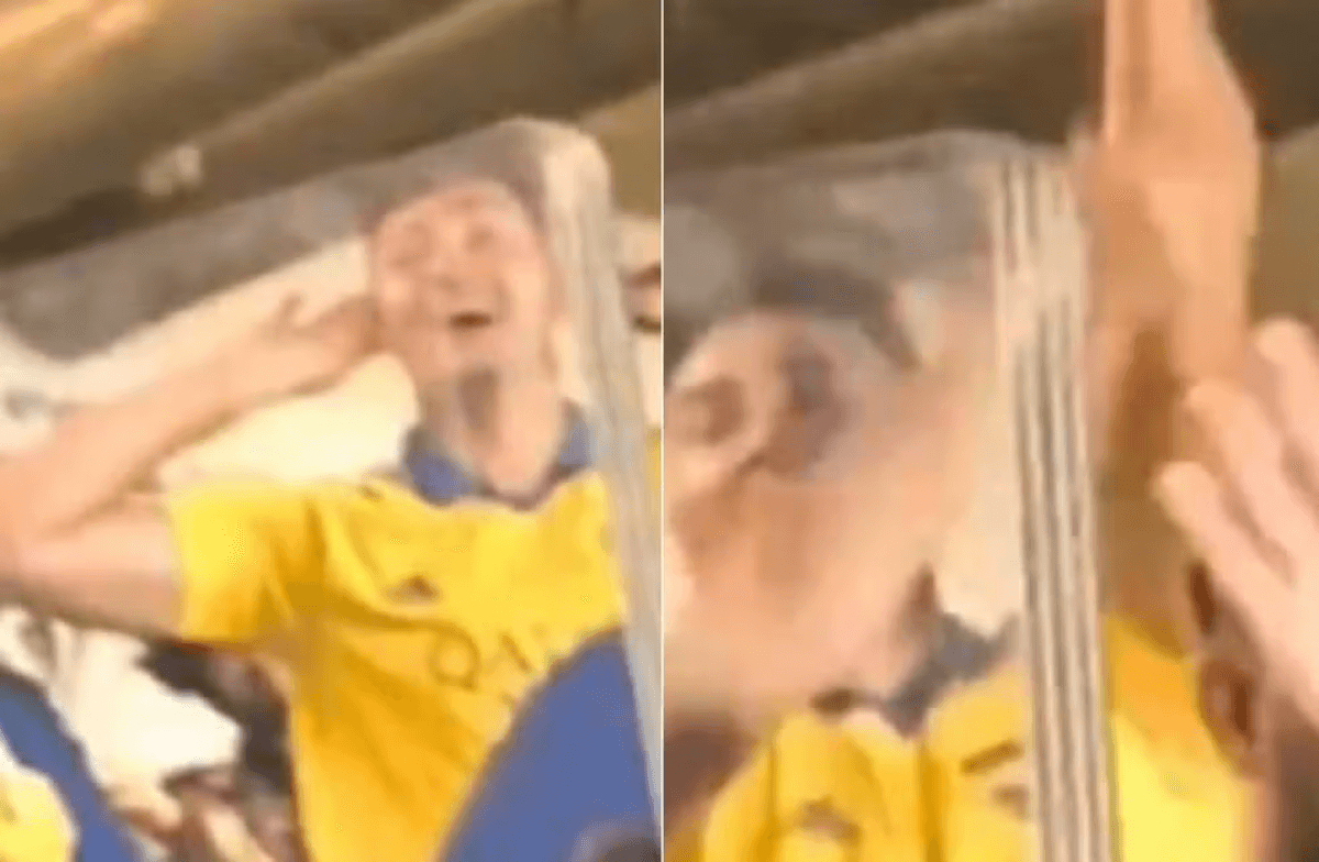 Fotos mostram momento em que argentino faz gestos que simulam movimentos de um macaco durante jogo entre Cruzeiro e Boca Junior no Mineirão — Foto: Reprodução