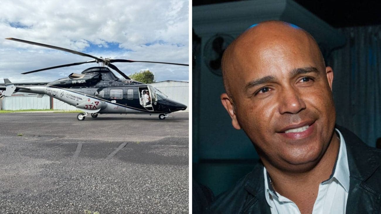 Helicóptero modelo Bell 430 e o cantor Rick (da dupla Rick & Renner) - Foto: Reprodução - Redes sociais