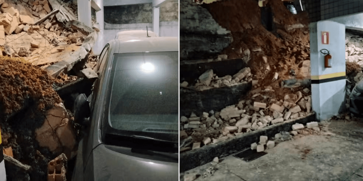 Muro caido em condomínio de BH — Foto: TV Globo