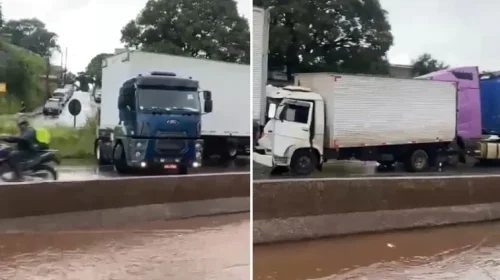 Batida entre caminhão e carretas complica trânsito no Anel Rodoviário, em BH