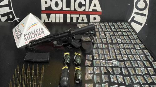 Denúncia de violência doméstica termina com apreensão de fuzil, granadas e drogas em BH