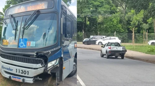 Passageira fica ferida em colisão entre ônibus e picape em frente à UFMG