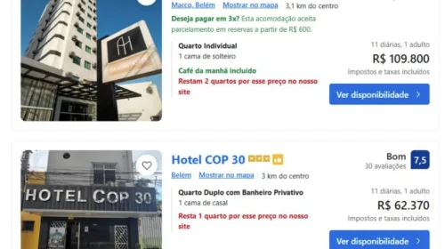 Foto: Anúncios de hospedagens no site Booking.com/ Reprodução