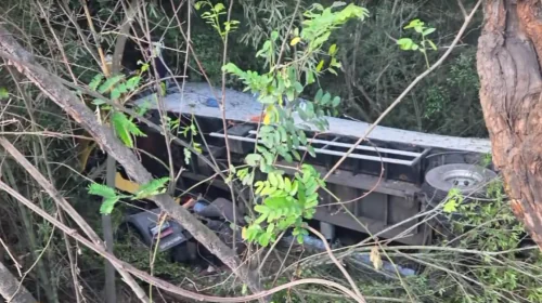Caminhão com placa de Extrema tomba em curva e mata motorista na AMG-1010